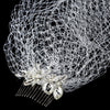 Geometric Rhinestone & Swarovski Crystal Silver Bridal Wedding Hair Comb on White or Ivory Birdcage Bridal Wedding Veiling 8118