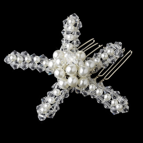* Crystal & Pearl Starfish Bridal Wedding Hair Comb 8150