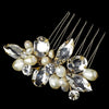 Dazzling Gold Clear Rhinestone & Freshwater Pearl Bridal Wedding Hair Comb 8247