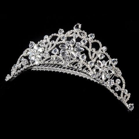 * Floral Silver Clear Swarovski Crystal Bridal Wedding Tiara Bridal Wedding Hair Comb 8252