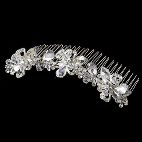 * Charming Floral Silver Clear Swarovski Crystal & Rhinestone Bridal Wedding Hair Comb 8257
