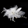 Delightful White Flower Bridal Wedding Hair Comb/Bridal Wedding Hair Clip w/ Soft Feathers & Silver Clear Rhinestones 8269