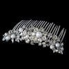 Marvelous Silver Floral Bridal Wedding Hair Comb w/ Clear Rhinestones & White Pearls 8280