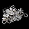 Antique Silver Flower Bridal Wedding Hair Comb with Pearl & Rhinestone Accents 8321