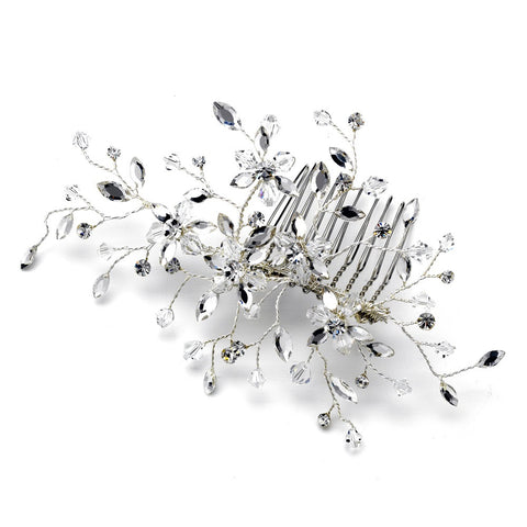 Elegant Rhinestone & Swarovski Crystal Floral Spray Bridal Wedding Hair Comb 8323