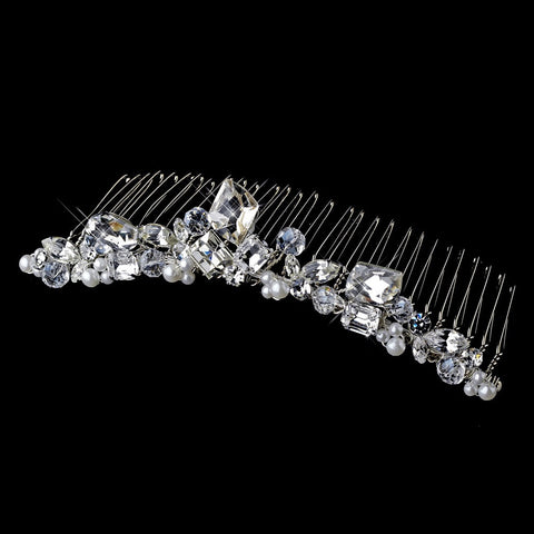 * Silver Princess Rhinestone & Pearl Bridal Wedding Tiara Bridal Wedding Hair Comb 8394