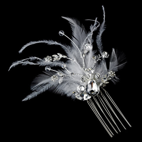 * Gorgeous Rhinestone Dazzle Feather Bridal Wedding Hair Comb 8395