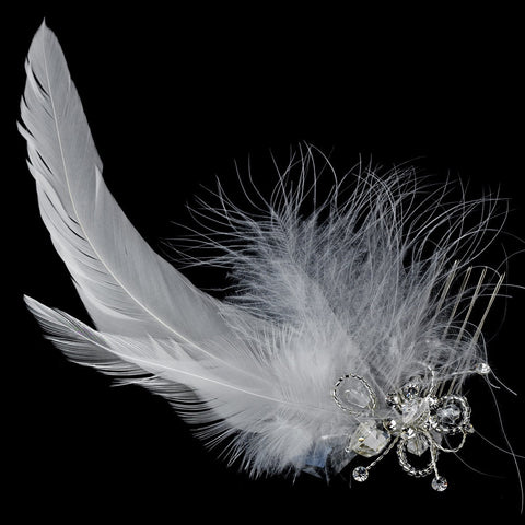 * Feather Tail Bridal Wedding Hair Comb with Floral Rhinestone Accent - Bridal Wedding Hair Comb 8403 White or Ivory