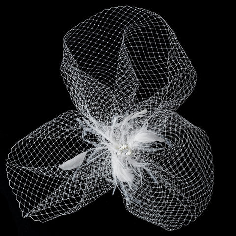 Feather Rhinestone Couture Fascinator & Birdcage Bridal Wedding Veil Bridal Wedding Hair Comb 8415