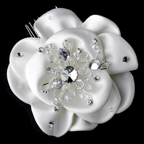 * Glamorous Bridal Wedding Flower White or Ivory Bridal Wedding Hair Comb w/ Clear Rhinestones 8416