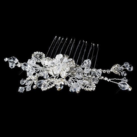 Flower Rhinestone Crystal Glamour Bridal Wedding Hair Comb 8417