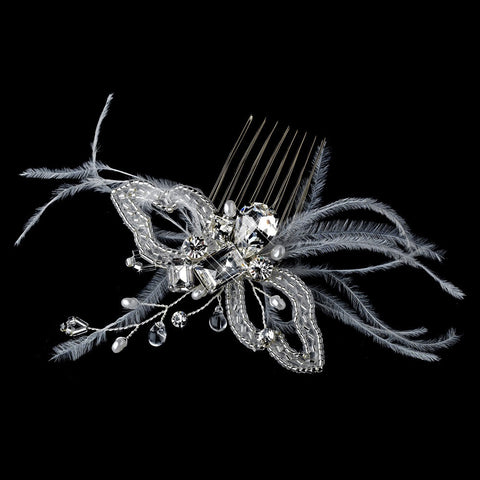 * Gorgeous White Butterfly Bridal Wedding Hair Comb with Feathers & Rhinestones 8419