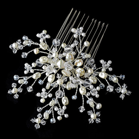 Elegant Ivory Crystal Pearl Flower Bridal Wedding Hair Comb - Bridal Wedding Hair Comb 8430