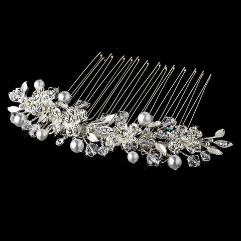 Versatile Silver White Pearl & Swarovski Crystal Bridal Wedding Hair Comb/Bridal Wedding Brooch 8839
