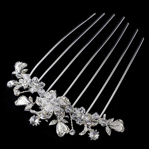 Alluring Silver Bridal Wedding Hair Comb w/ Rhinestones & Swarovski Crystals 8875