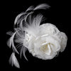 Precious Ivory or White Lace Flower Bridal Wedding Hair Clip or Bridal Wedding Hair Comb w/ Rhinestones & Feathers 8993