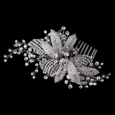 Antique Silver Crystal Flower Bridal Wedding Hair Comb 935