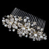 Light Gold Freshwater Pearl & Rhinestone Wired Floral Bridal Wedding Hair Comb 9814