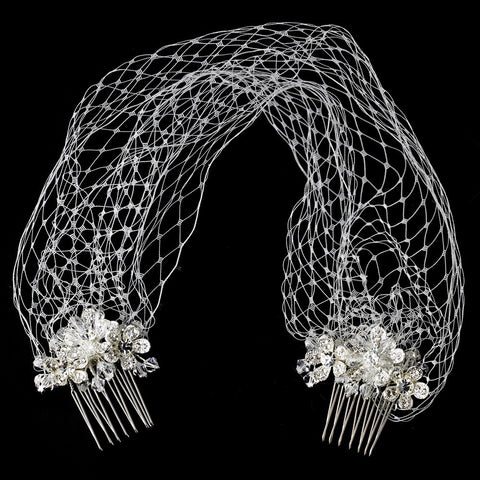 Russian Birdcage Tulle Bridal Wedding Headband Bridal Wedding Veil with Rhinestone & Austrian Crystal Flower Bridal Wedding Hair Combs 9819