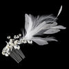 * Vintage Silver Clear Crystal Bridal Wedding Hair Comb w/ White Feathers 9824
