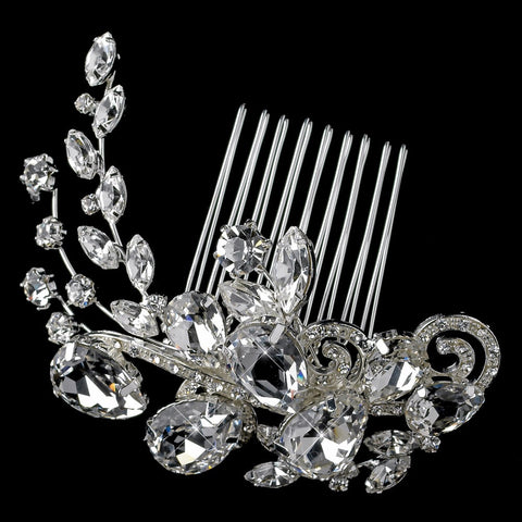 Silver Clear Multi Cut Rhinestone Swirl Vine Bridal Wedding Hair Comb