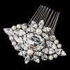 Antique Rhodium Silver Clear Rhinestone & Freshwater Pearl Bridal Wedding Hair Comb 9883