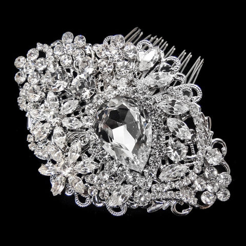 Antique Rhodium Silver Rhinestone Bridal Wedding Hair Comb 9886