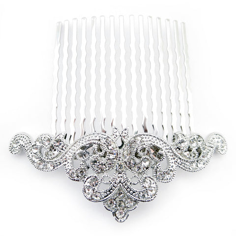 Rhodium Silver Vintage Rhinestone Bridal Wedding Hair Comb 9929