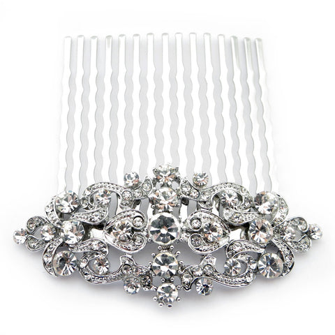Rhodium Silver Vintage Rhinestone Bridal Wedding Hair Comb 9932