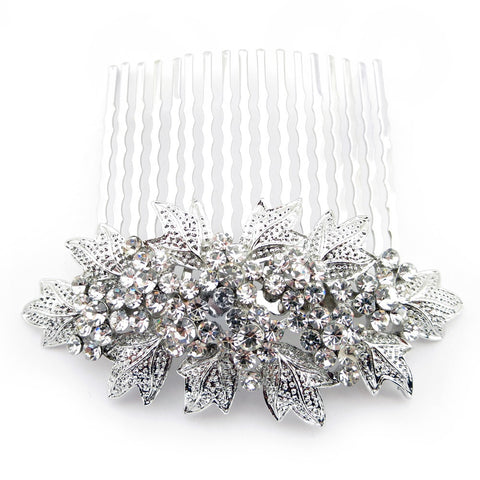 Rhodium Silver Rhinestone Vintage Bridal Wedding Hair Comb 9934