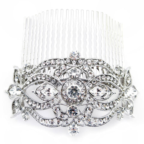 Rhodium Silver Clear Vintage Rhinestone Bridal Wedding Hair Comb 9936