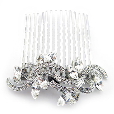 Rhodium Silver Clear Vintage Swirl Bridal Wedding Hair Comb 9937