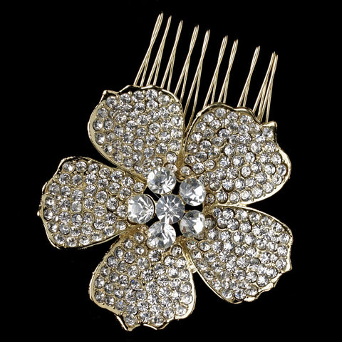 Gorgeous Light Gold Flower Bridal Wedding Hair Comb w/ Clear Rhinestones & Swarovski Crystals 9995