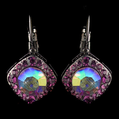 Hematite Amethyst AB Rhinestone French Bridal Wedding Hair Clip Bridal Wedding Earrings 1003