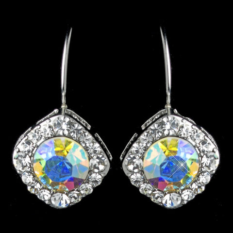 Silver Clear & AB Rhinestone French Bridal Wedding Hair Clip Bridal Wedding Earrings 1003