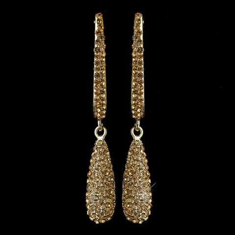Gold Topaz Rhinestone Drop Bridal Wedding Earrings 1026