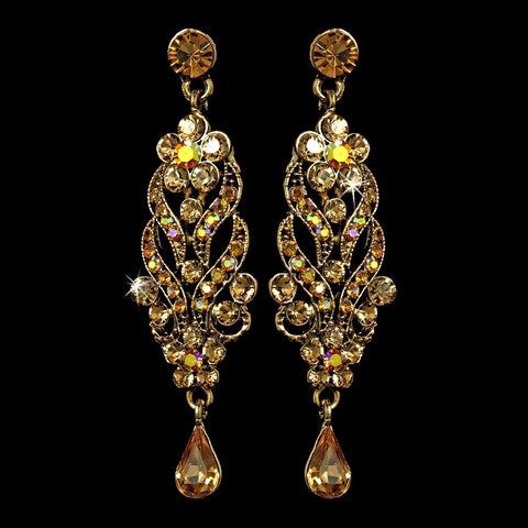 Antique Gold Tppaz Dangle Bridal Wedding Earrings E 1027