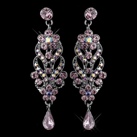 Antique Silver Amethyst Dangle Bridal Wedding Earrings E 1027