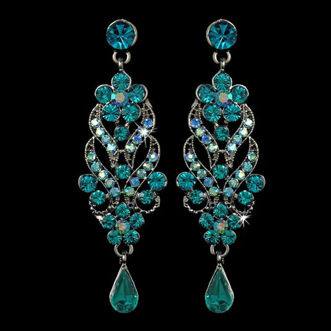 Antique Silver Turquoise Dangle Bridal Wedding Earrings E 1027