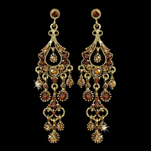 Antique Gold Topaz AB Crystal Chandelier Bridal Wedding Earrings 1028