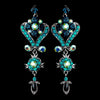 Antique Silver Dark & Teal Blue Chandelier Crystal Bridal Wedding Earrings 1031