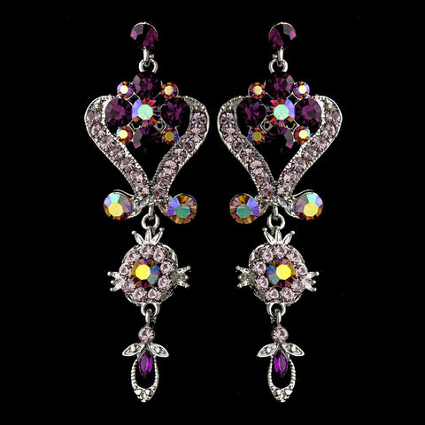 Silver Amethyst Purple Chandeleir Crystal Bridal Wedding Earrings 1031