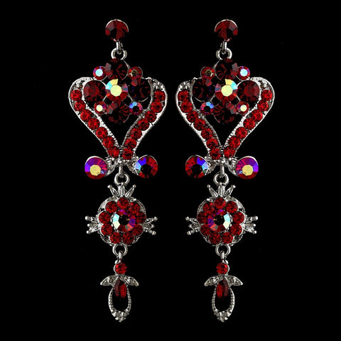 Silver Red Multi Crystal Chandelier Bridal Wedding Earrings 1031