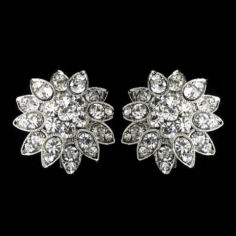 Silver Clear Rhinestone Bridal Wedding Hair Clip On Earring E 1055