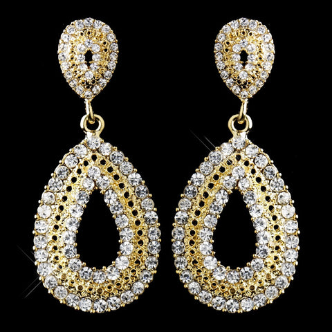 Gold Clear Rhinestone Drop Bridal Wedding Earrings 1056