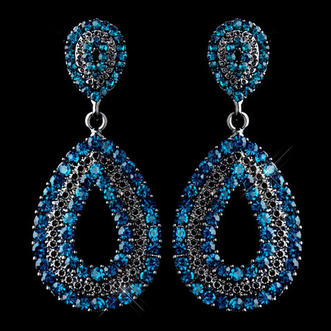 Antique Silver Teal Drop Rhinestone Bridal Wedding Earrings 1056