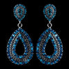 Antique Silver Teal Drop Rhinestone Bridal Wedding Earrings 1056