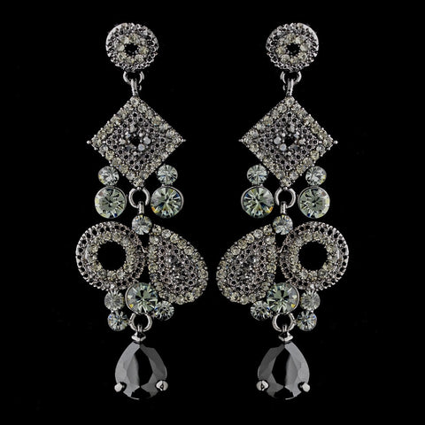 Antique Silver Smoked Black Earring Set 1062