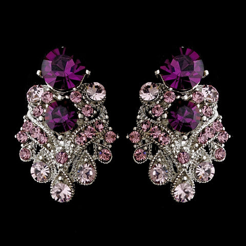 Silver Amethyst Rhinestone Bridal Wedding Clip On Earring E 1334
