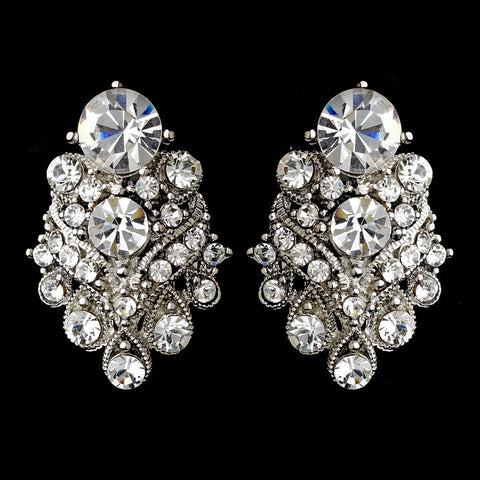 Silver Clear Rhinestone Bridal Wedding Clip On Earring 1334